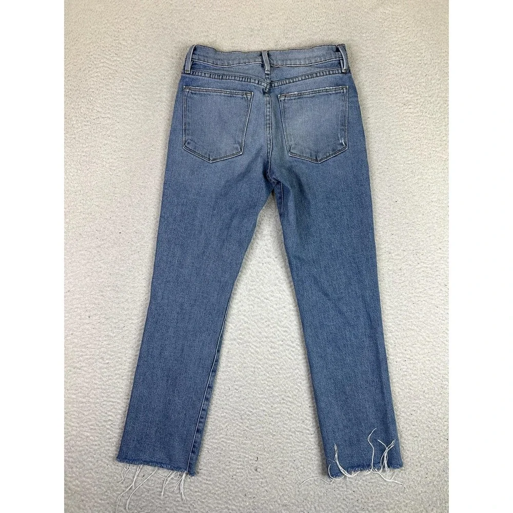 FRAME Le High Straight Jeans Womens‎ 27 Blue High Rise Distressed Raw Hem Denim
